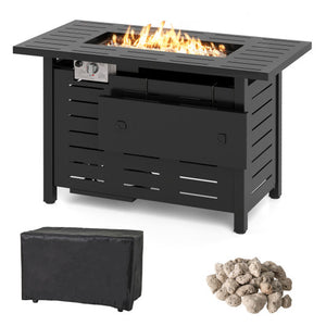 40 Inch Outdoor Propane Fire Pit Rectangle Gas Fire Table with Lava Rocks-Black