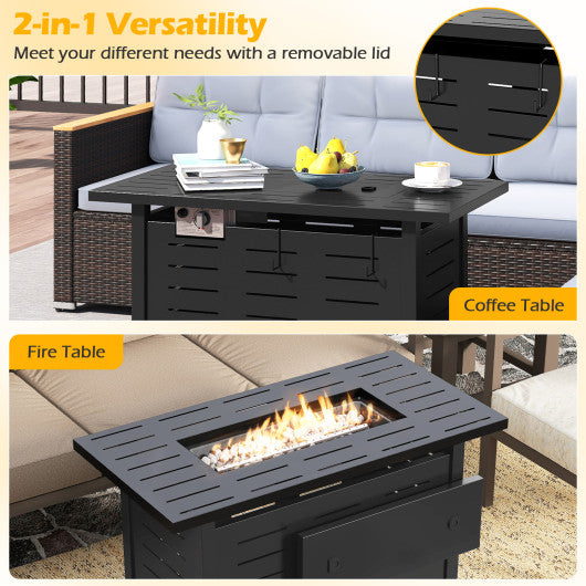 40 Inch Outdoor Propane Fire Pit Rectangle Gas Fire Table with Lava Rocks-Black