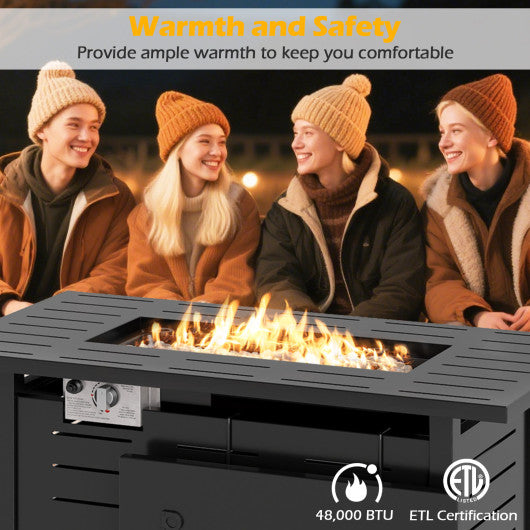 40 Inch Outdoor Propane Fire Pit Rectangle Gas Fire Table with Lava Rocks-Brown