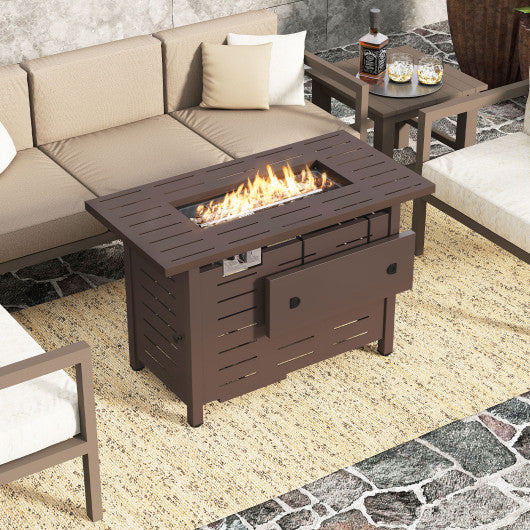 40 Inch Outdoor Propane Fire Pit Rectangle Gas Fire Table with Lava Rocks-Brown