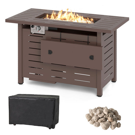 40 Inch Outdoor Propane Fire Pit Rectangle Gas Fire Table with Lava Rocks-Brown