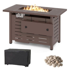 40 Inch Outdoor Propane Fire Pit Rectangle Gas Fire Table with Lava Rocks-Brown