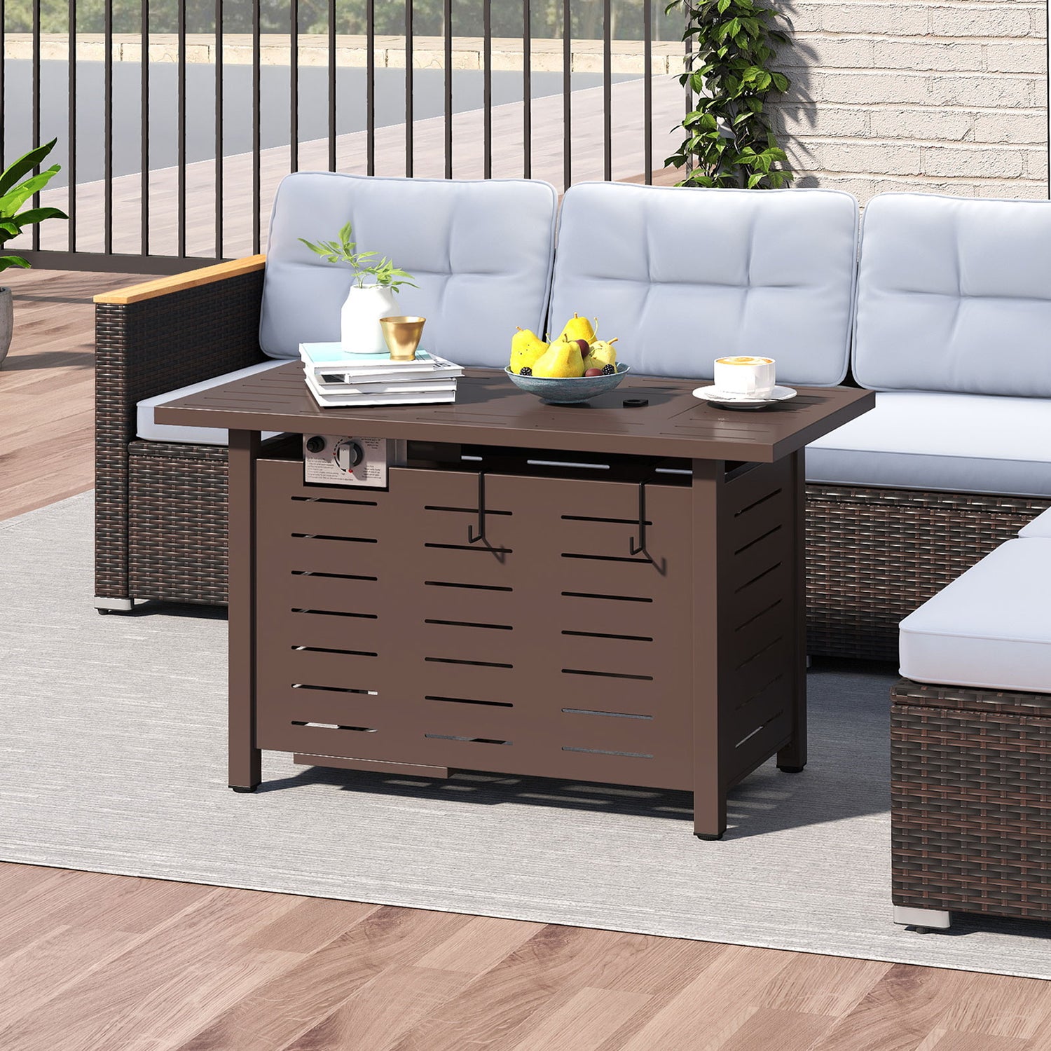 40 Inch Outdoor Propane Fire Pit Rectangle Gas Fire Table with Lava Rocks-Brown