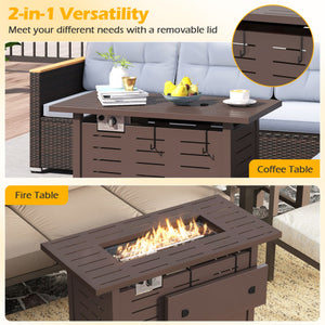 40 Inch Outdoor Propane Fire Pit Rectangle Gas Fire Table with Lava Rocks-Brown