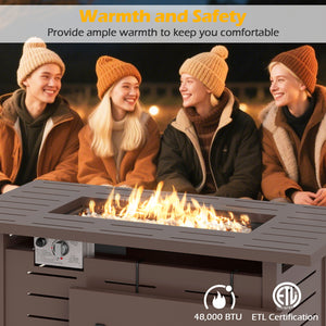 40 Inch Outdoor Propane Fire Pit Rectangle Gas Fire Table with Lava Rocks-Brown