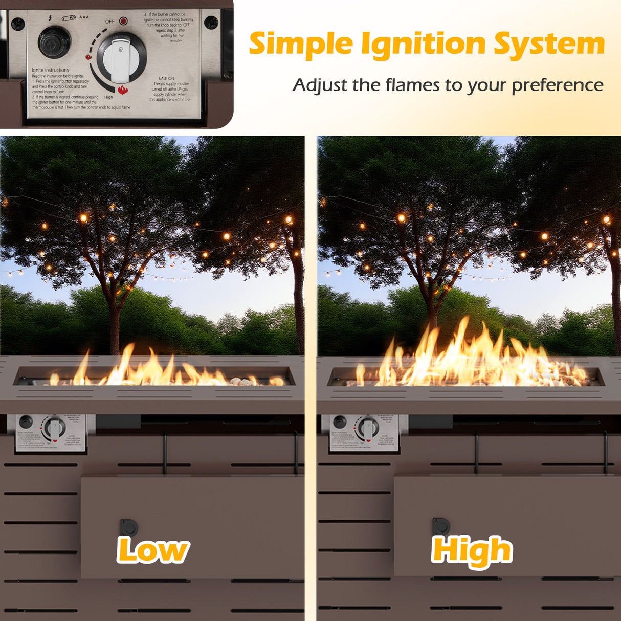 40 Inch Outdoor Propane Fire Pit Rectangle Gas Fire Table with Lava Rocks-Brown
