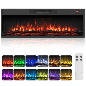 40 Inch Recessed Electric Fireplace Heater with Adjustable Flame Colors & Brightness