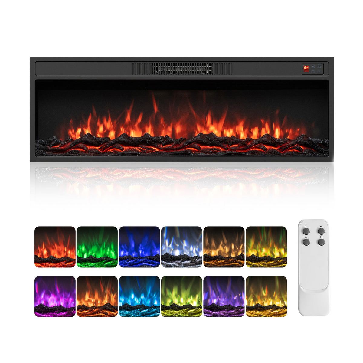 40 Inch Recessed Electric Fireplace Heater with Adjustable Flame Colors & Brightness