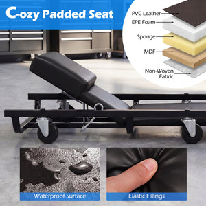 40 Inch Rolling Creeper Padded Mechanic Cart with Adjustable Backrest and Headrest-Black