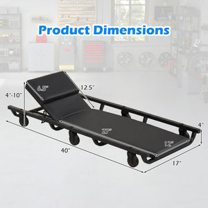 40 Inch Rolling Creeper Padded Mechanic Cart with Adjustable Backrest and Headrest-Black