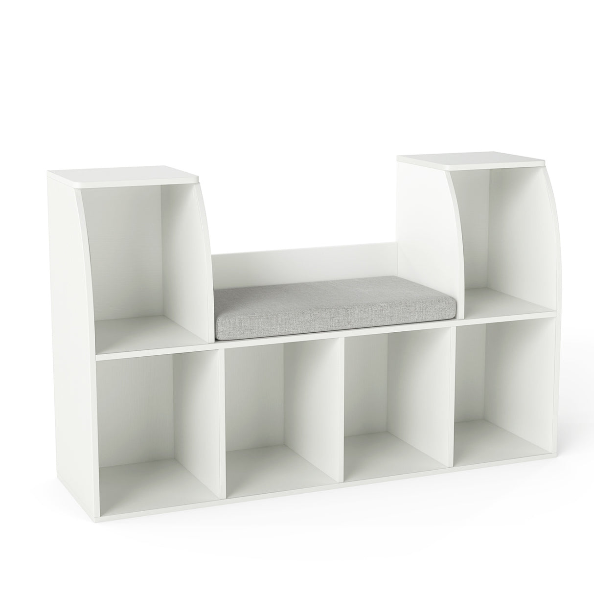 40 Inches Kids Bookshelf with Reading Nook Bookcase with 6 Open Cubes-White