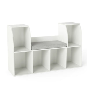 40 Inches Kids Bookshelf with Reading Nook Bookcase with 6 Open Cubes-White