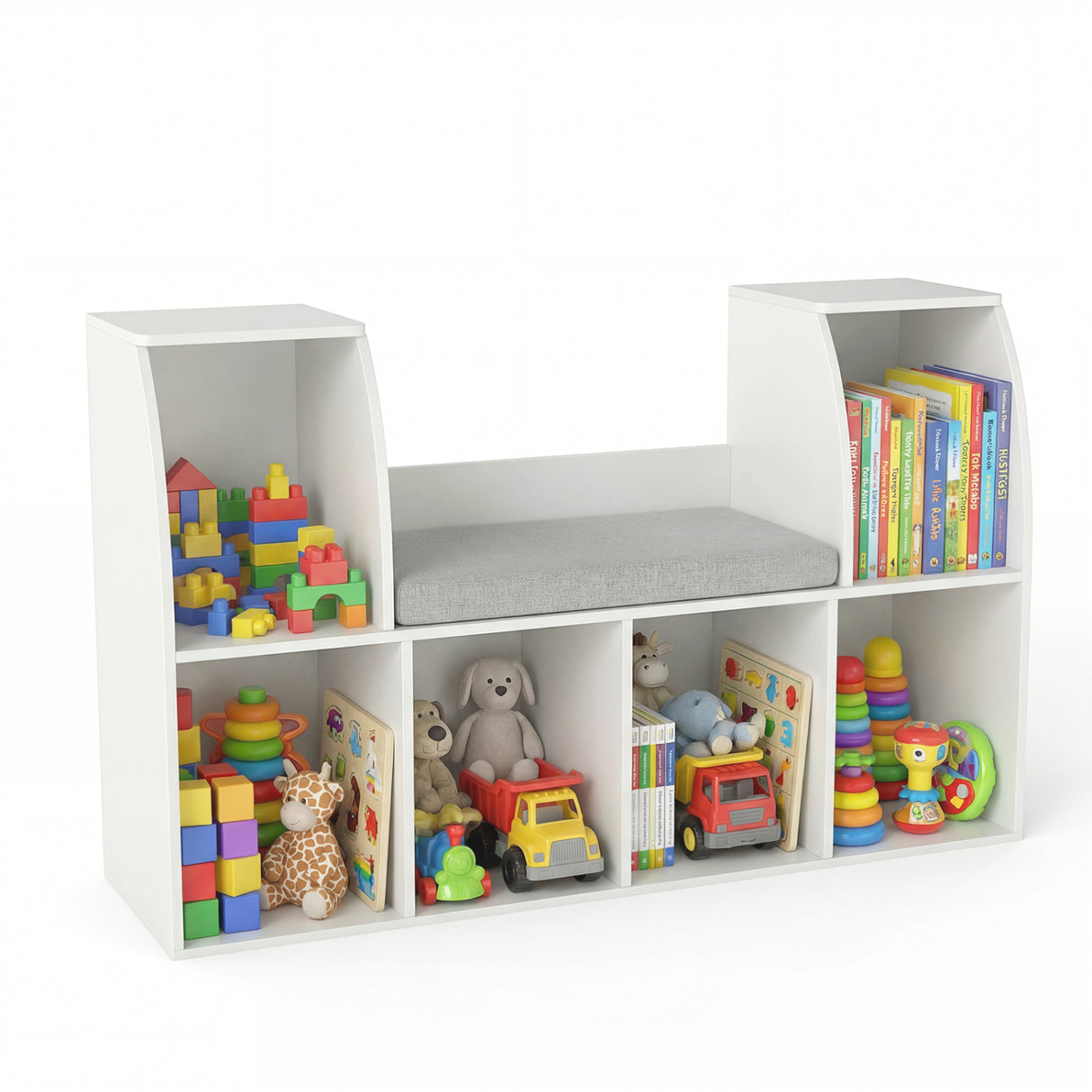 40 Inches Kids Bookshelf with Reading Nook Bookcase with 6 Open Cubes-White