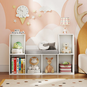 40 Inches Kids Bookshelf with Reading Nook Bookcase with 6 Open Cubes-White