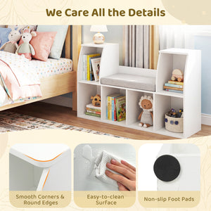 40 Inches Kids Bookshelf with Reading Nook Bookcase with 6 Open Cubes-White