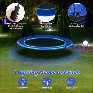 40 Inches Saucer Tree Swing Round with Lights for Kids and Adults-Navy