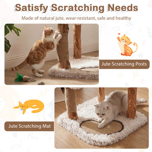 40â€ Modern Cat Tree Tower with Luxury Real Wood Natural Branch and 2 Padded Perches for Pets-White