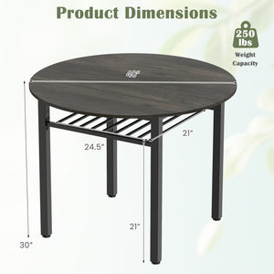 40” Round Kitchen Table with Storage Shelf and Metal Frame for 4 People-Gray