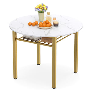 40” Round Kitchen Table with Storage Shelf and Metal Frame for 4 People-White