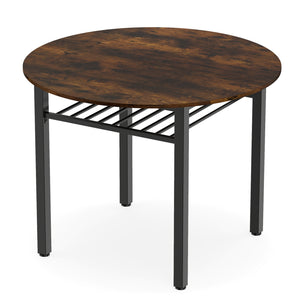 40â€ Round Kitchen Table with Storage Shelf and Metal Frame for 4 People-Rustic Brown
