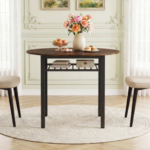 40â€ Round Kitchen Table with Storage Shelf and Metal Frame for 4 People-Rustic Brown