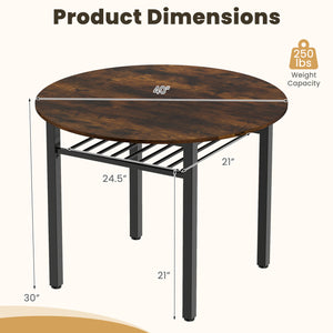 40â€ Round Kitchen Table with Storage Shelf and Metal Frame for 4 People-Rustic Brown