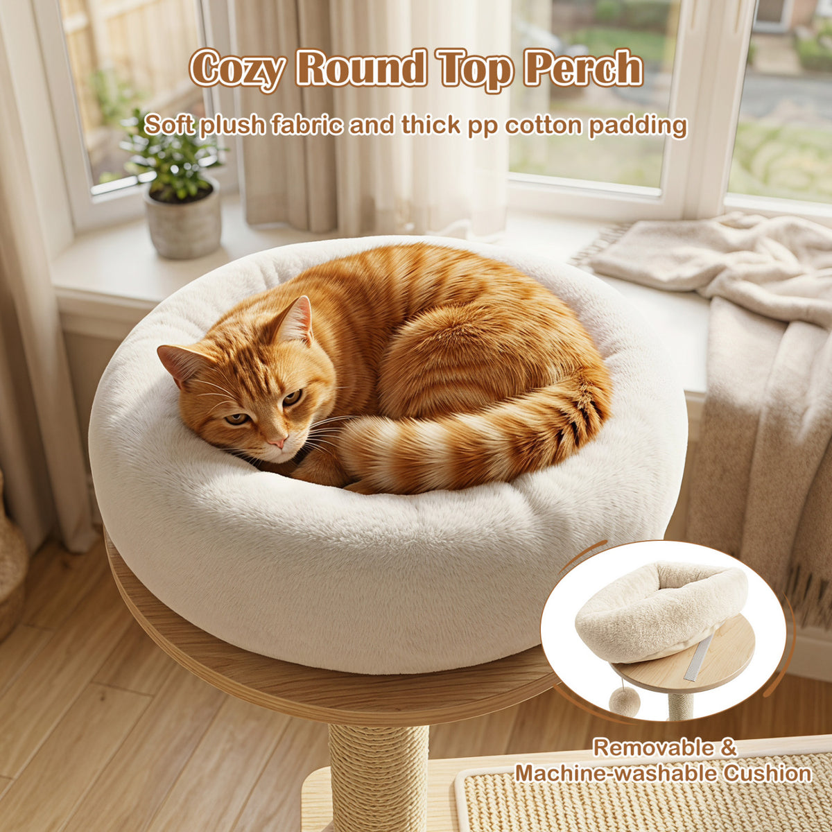 40" Solid Wood Cat Tree with Space Capsule & Sisal Posts and Scratching Board-Natural
