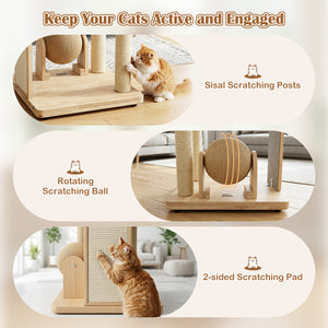 40" Solid Wood Cat Tree with Space Capsule & Sisal Posts and Scratching Board-Natural