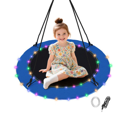 40 Inches Saucer Tree Swing Round with Lights for Kids and Adults-Blue