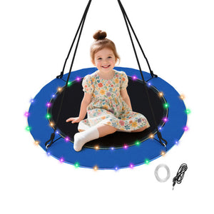40 Inches Saucer Tree Swing Round with Lights for Kids and Adults-Blue