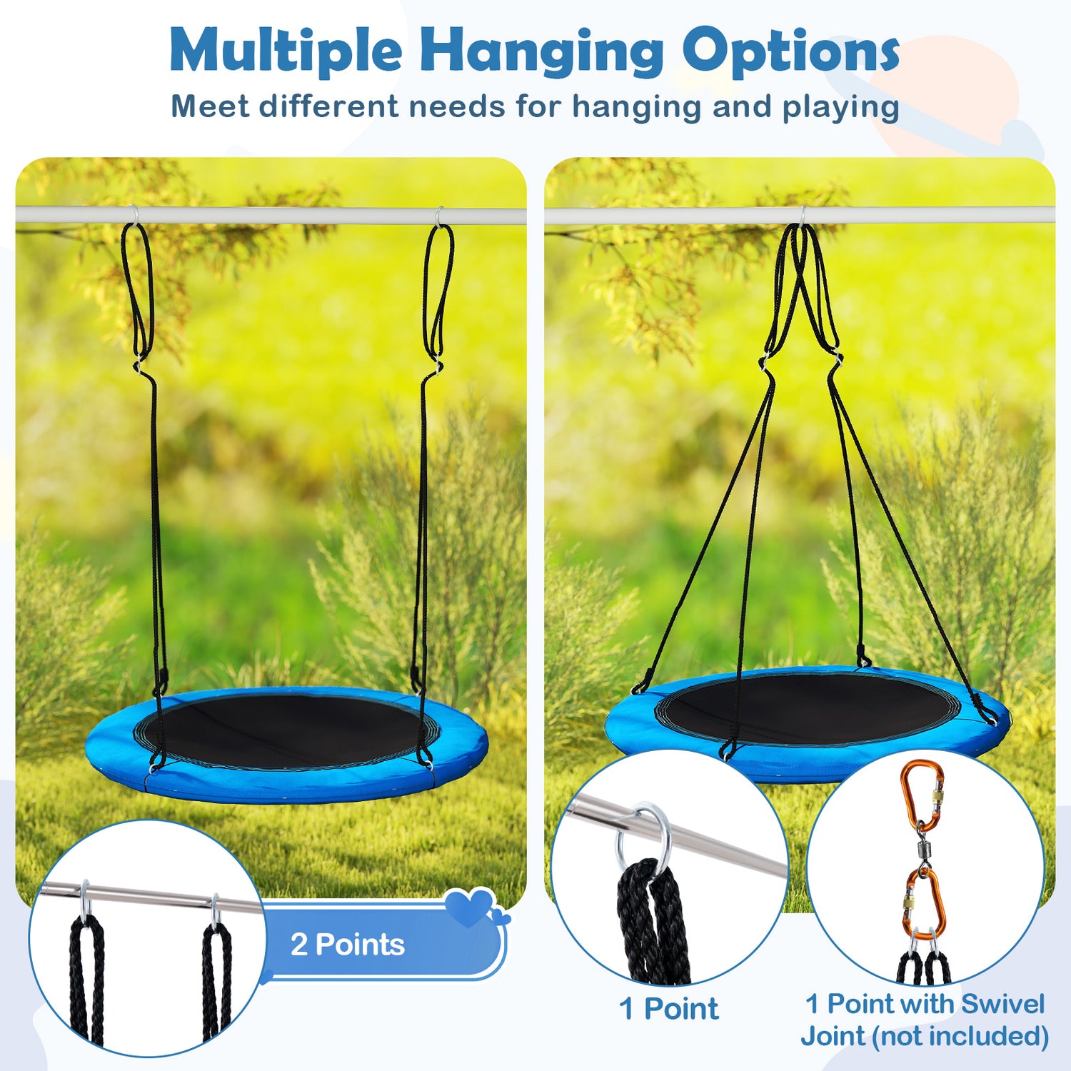 40 Inches Saucer Tree Swing Round with Lights for Kids and Adults-Blue
