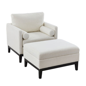 Farmhouse Upholstered Accent Chair With Ottoman, Reversible Lid Coffee Table by Couch.com