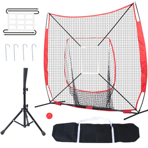 7x7 ft Baseball Softball Practice Net, Portable Baseball Training Net for Hitting Batting Catching Pitching, Backstop Baseball Equipment with Bow Frame, Carry Bag, Strike Zone, Ball, Batting Tee