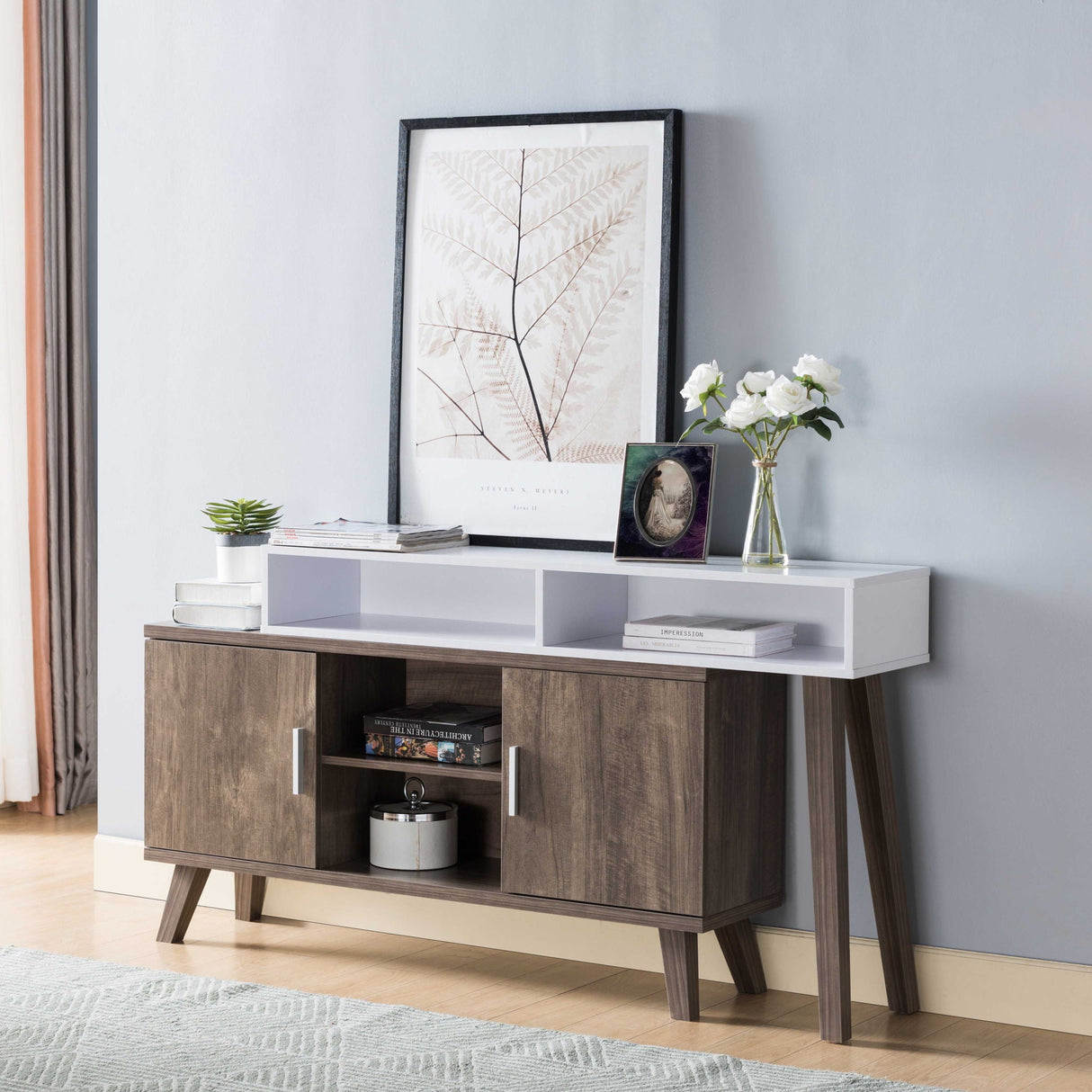 Home Entryway Console Table With Multi - Storage Compartments, Display Cabinet - Hazelnut / White by Couch.com