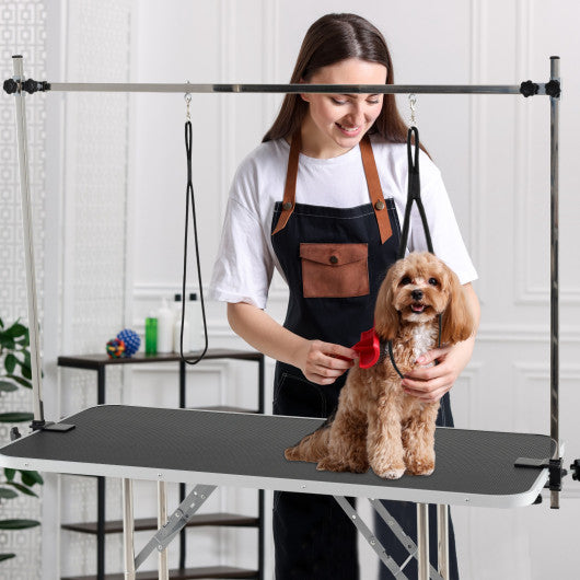 Foldable Dog Grooming Table with Height Adjustable Arms-Black