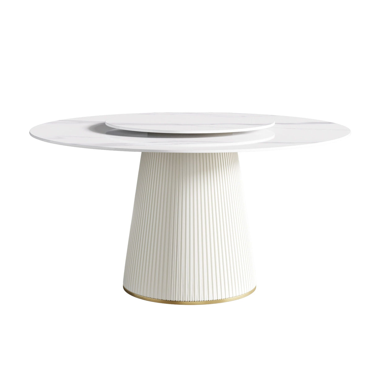 Modern Artificial Stone Round Plywood Base Dining Table, Can Accommodate 8 People, Artificial Stone Turntable (Not Including Chairs) - White / Beige by Couch.com