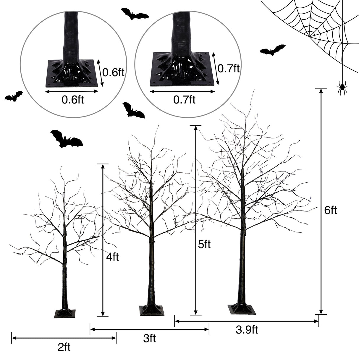 3 Pc Illuminated Halloween Tree with Purple LED Glow
