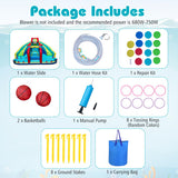 Inflatable Double Water Slide Park with Obstacle Course and Basketball Hoops