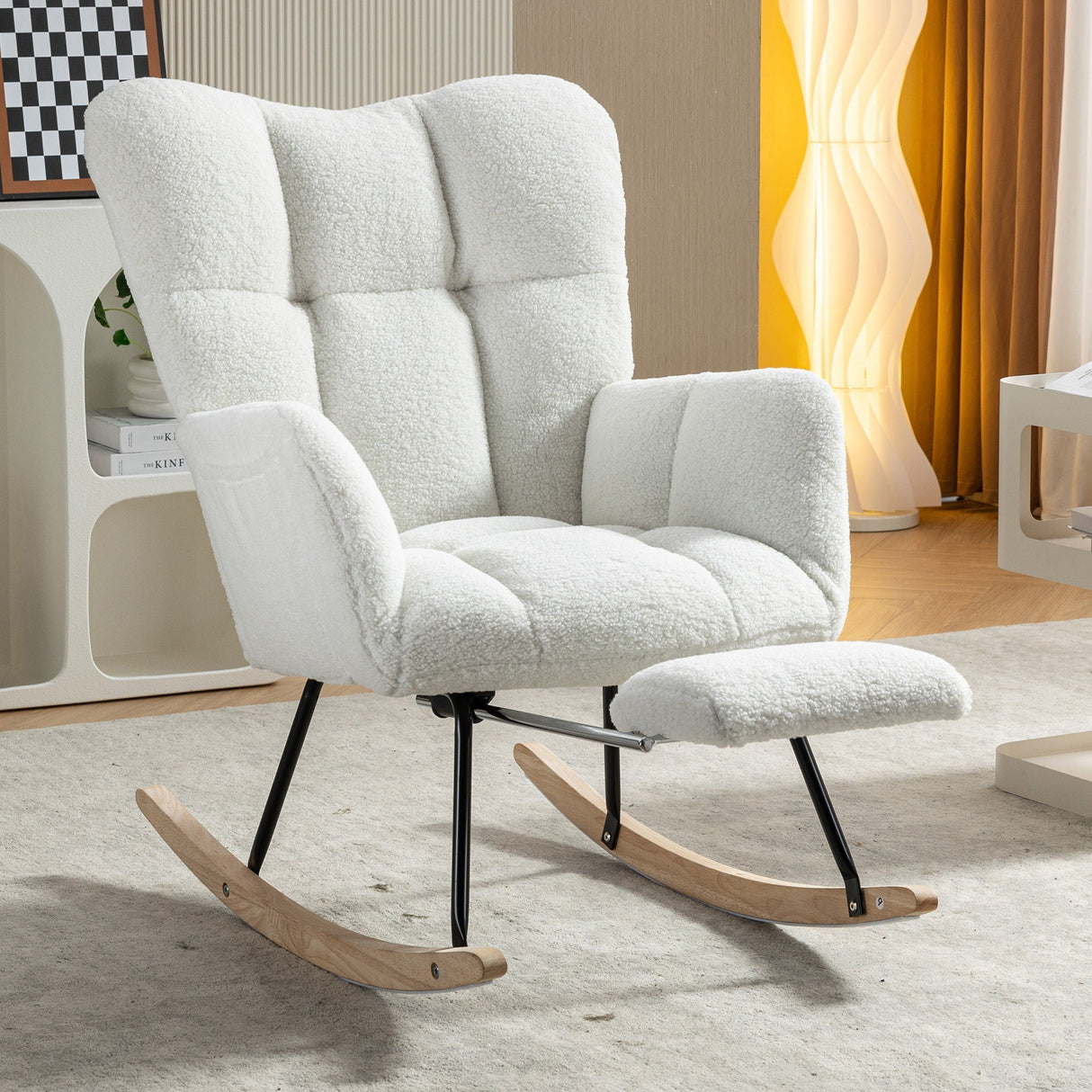 Teddy Fabric Rocking Chair With Adjustable Footrest - Ivory by Couch.com