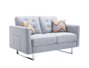 Victoria - Linen Fabric Loveseat With Metal Legs, Side Pockets, And Pillows by Couch.com