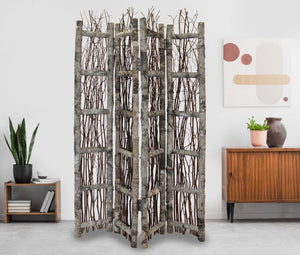 64" Brown Solid Wood Folding Four Panel Screen Room Divider
