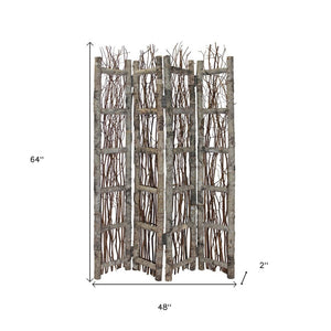 64" Brown Solid Wood Folding Four Panel Screen Room Divider