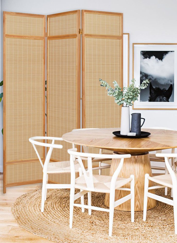 72" Brown Bamboo Folding Three Panel Screen Room Divider