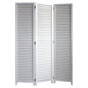 67" White Solid Wood Folding Three Panel Screen Room Divider