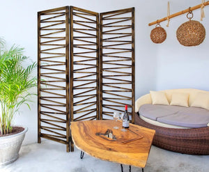 72" Brown Folding Three Panel Screen Room Divider