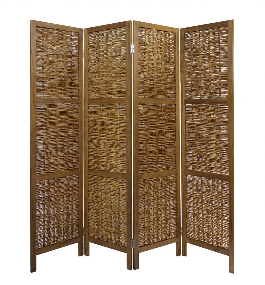 67" Brown Folding Four Panel Screen Room Divider