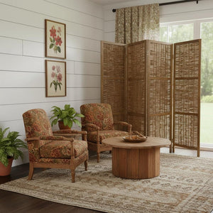 67" Brown Folding Four Panel Screen Room Divider