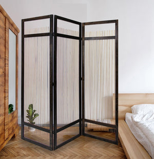 72" Brown Folding Three Panel Screen Room Divider
