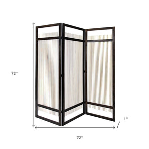72" Brown Folding Three Panel Screen Room Divider