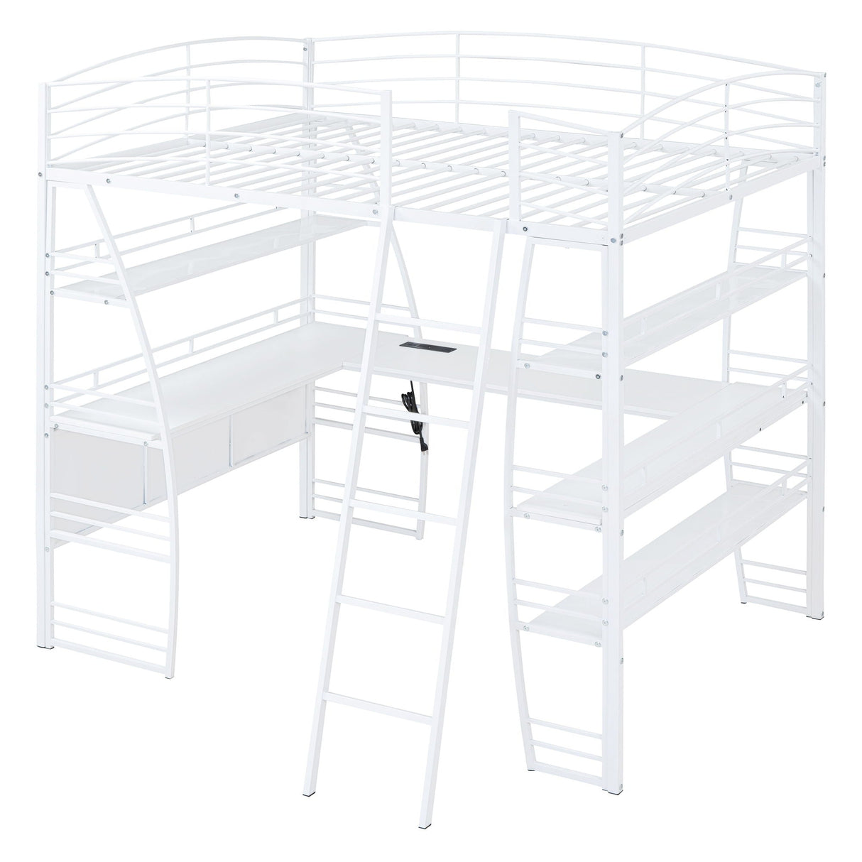 Loft Bed With 4 Layers Of Shelves And L-Shaped Desk, Stylish Metal Frame Bed With A Set Of Sockets, USB Ports And And Wireless Charging by Couch.com
